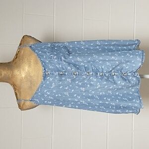 Maurices Soft Lyocell Light Weight, Printed Denim Adjustable Tank, Lace Trim